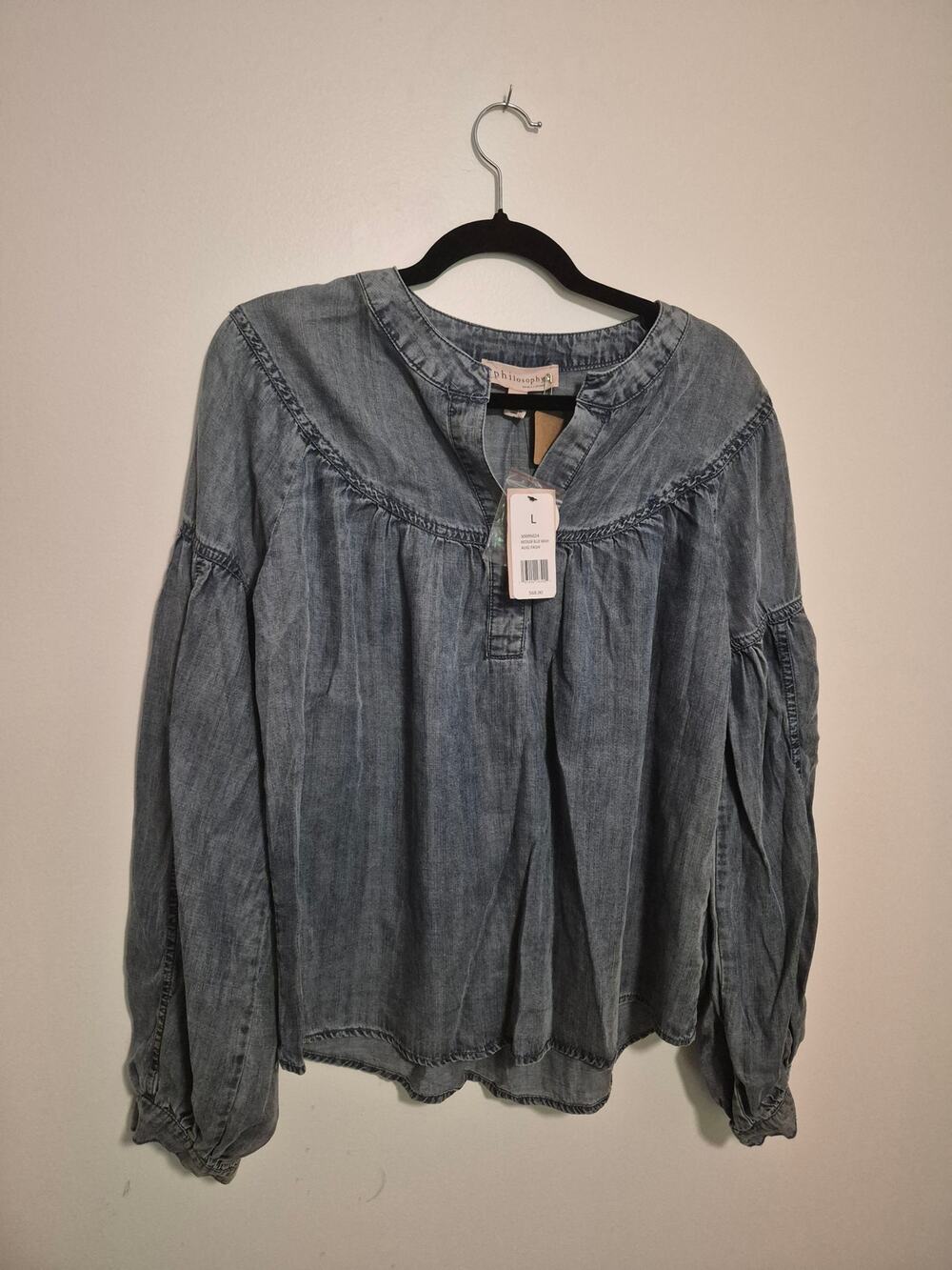 NWT Bubble Sleeve Denim Top